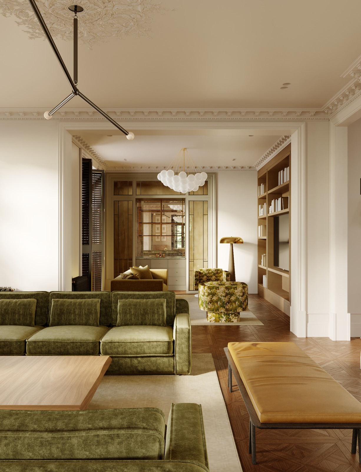 Люстра Apparatus, диваны Meridiani в интерьере дизайнера Екатерины Фёдоровой