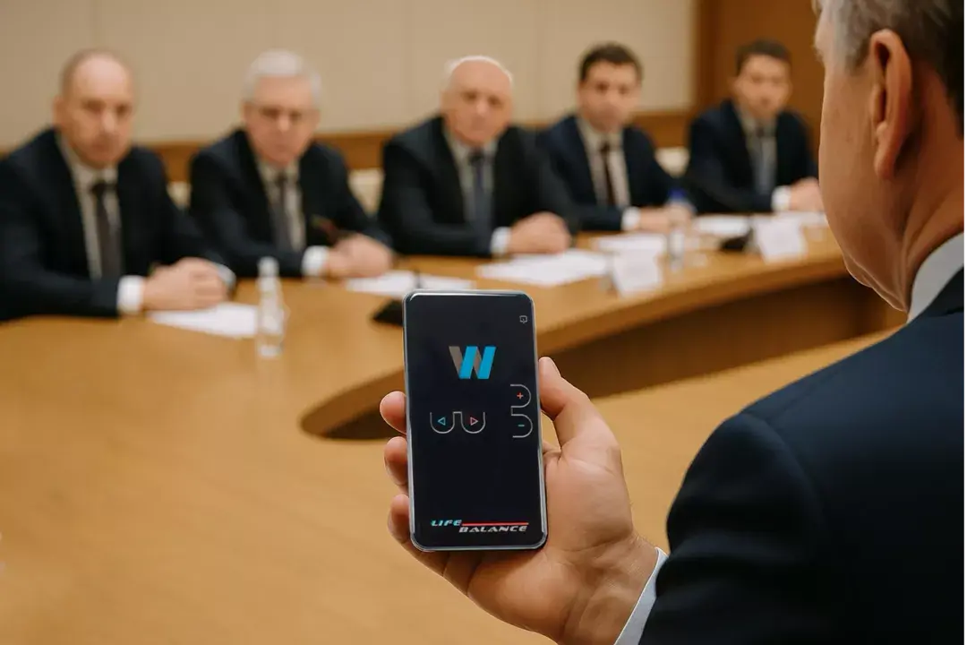 Чиновник держит в руках прибор WebWellness Life Balance New