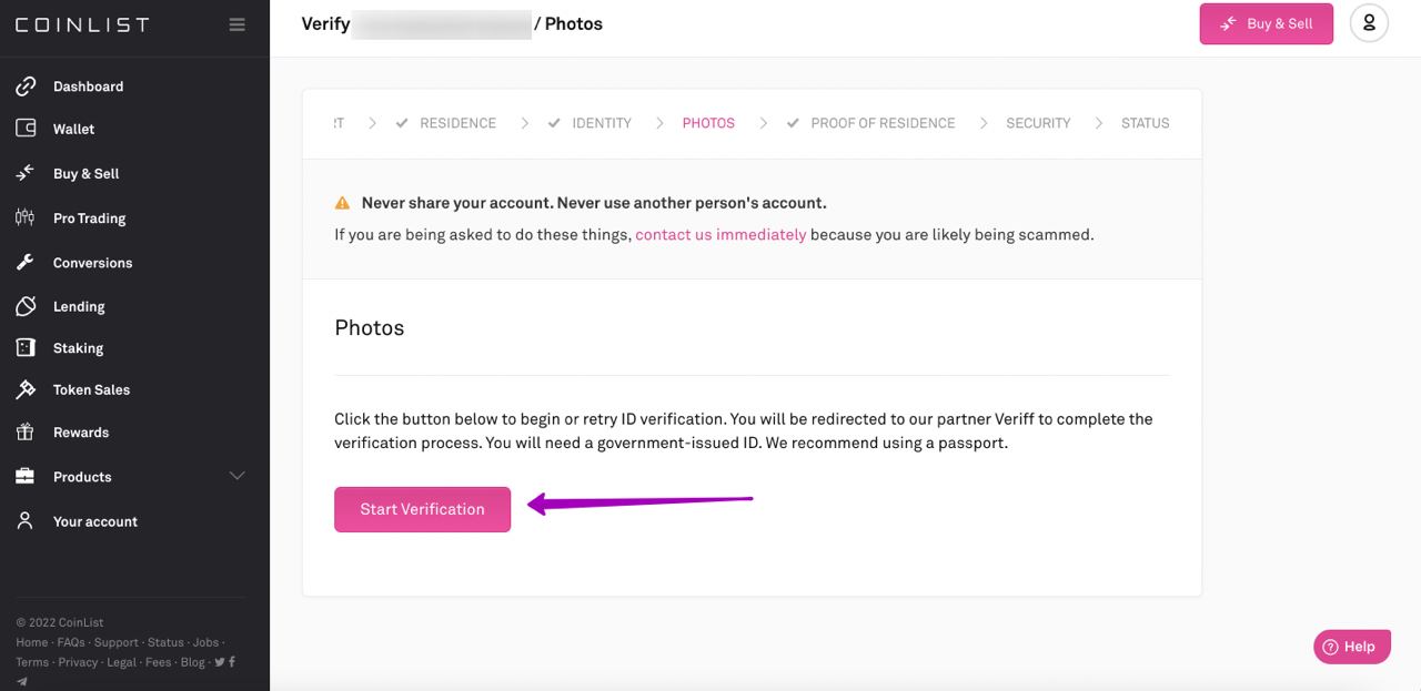 Верификация на Coinlist