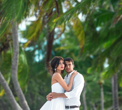 husband and wife hug