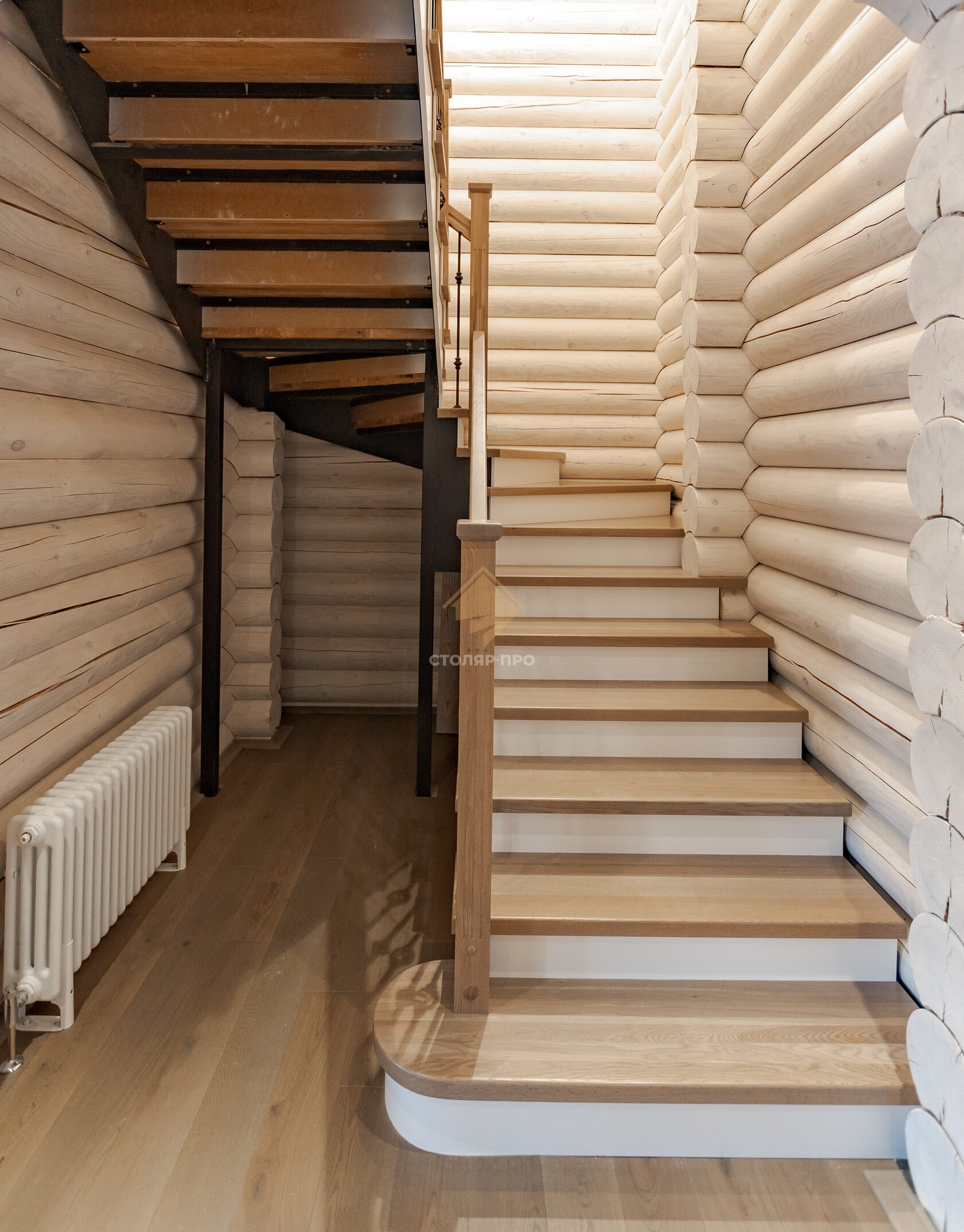 Отделка металлической лестницы, облицовка деревом металлического ...