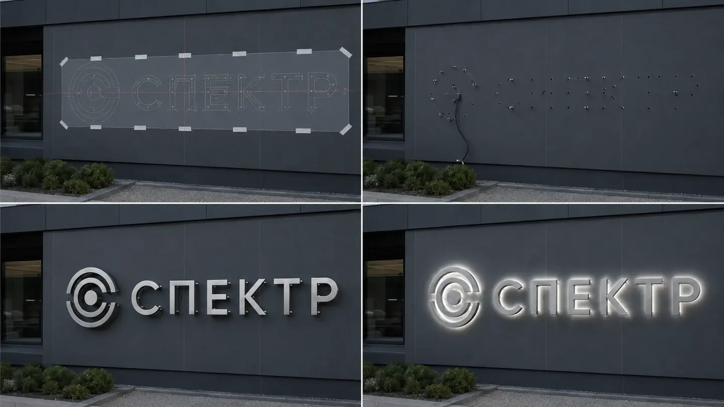 3D Рендер — монтаж металлические вывески
