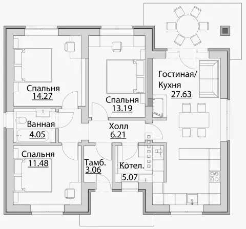 План Проект одноэтажного дома с двускатной кровлей (C-84): изображение 1
