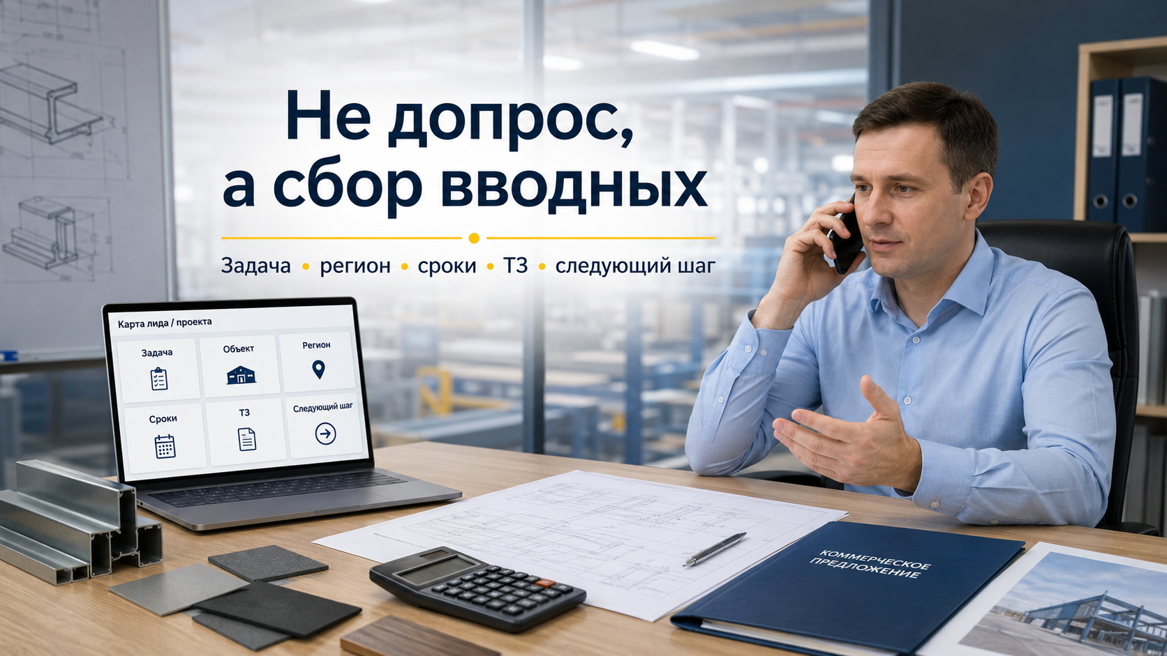 Менеджер B2B-продаж собирает вводные клиента для квалификации заявки