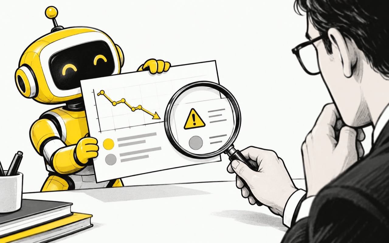 Финансовый эксперт проверяет отчёт AI через лупу