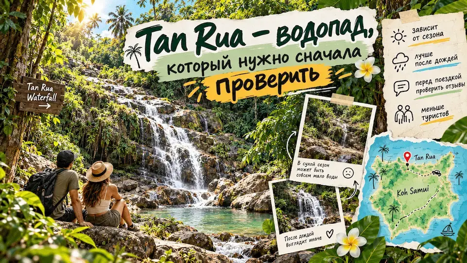 Водопад Tan Rua в джунглях Самуи после сезона дождей