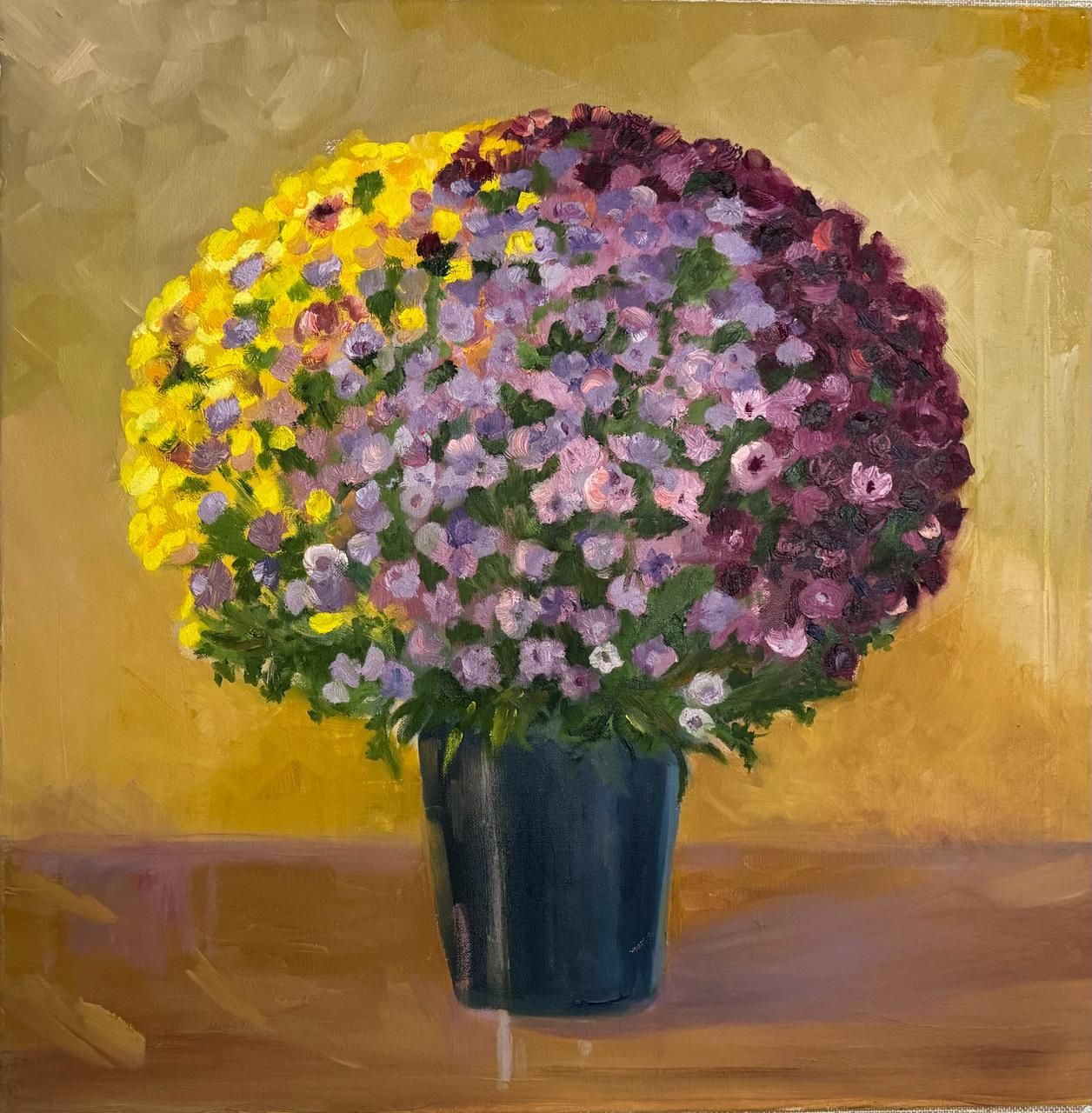 картина живопись маслом на холсте осенние цветы в вазе