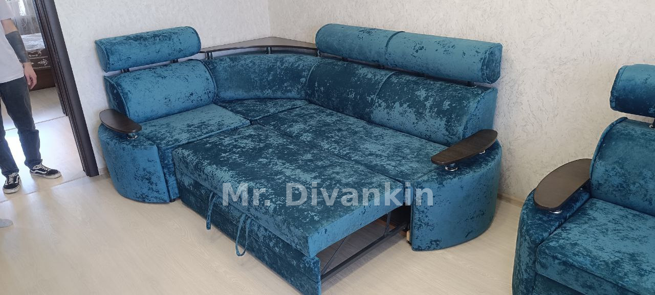 Угловой диван и кресло: после перетяжки — Mr. Divankin