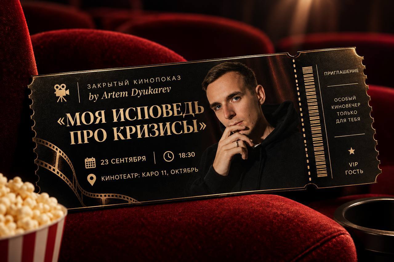 Билет: закрытый кинопоказ «Моя исповедь про кризисы», 23 сентября, 18:30