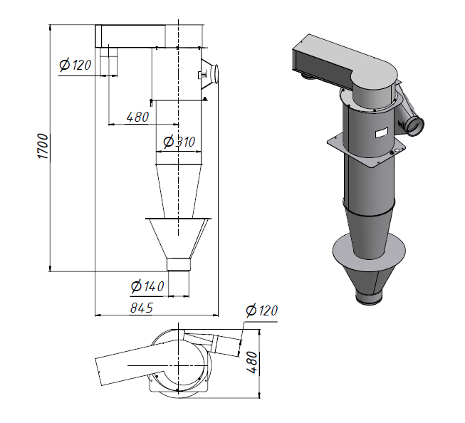 Циклон для очистки воздуха от пыли на производстве чертеж
