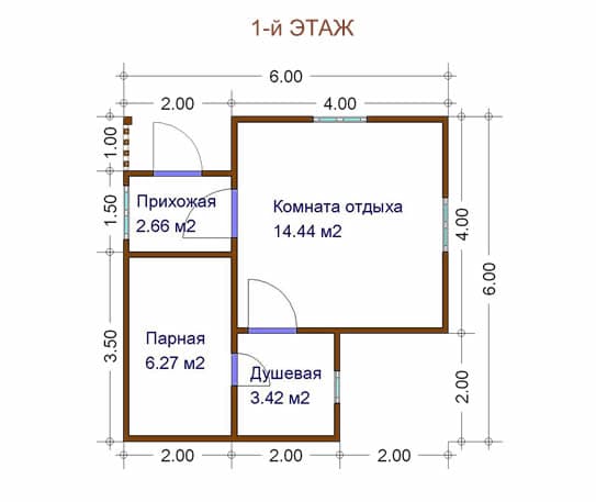 Планировка бани 6х9 с комнатой отдыха