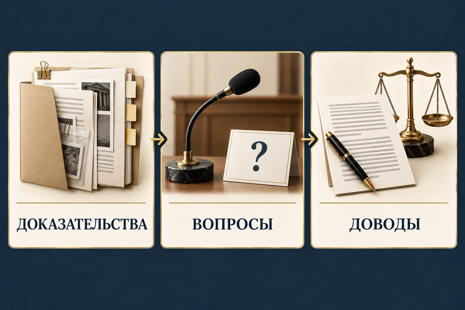 Концептуальная схема судебной защиты: анализ доказательств, вопросы участников и правовые доводы