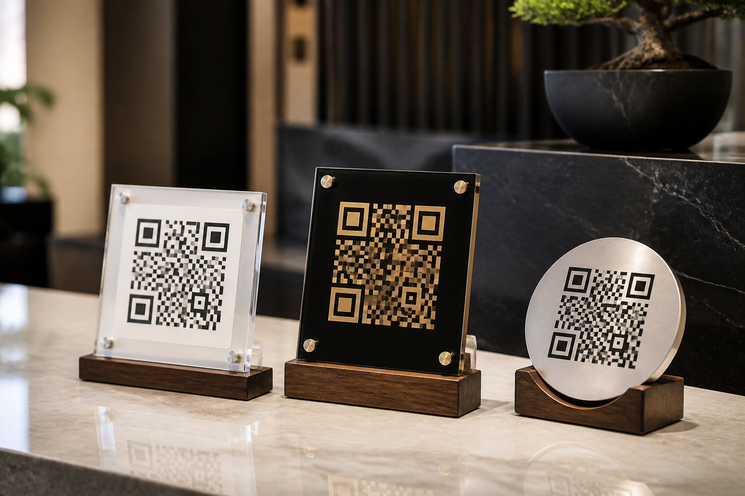 Комплект табличек с QR-кодами из акрила металла и дерева