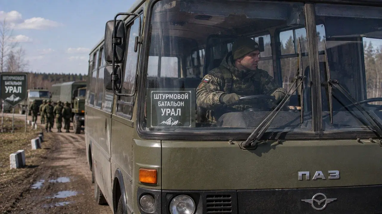 Военный водитель ПАЗ за рулём