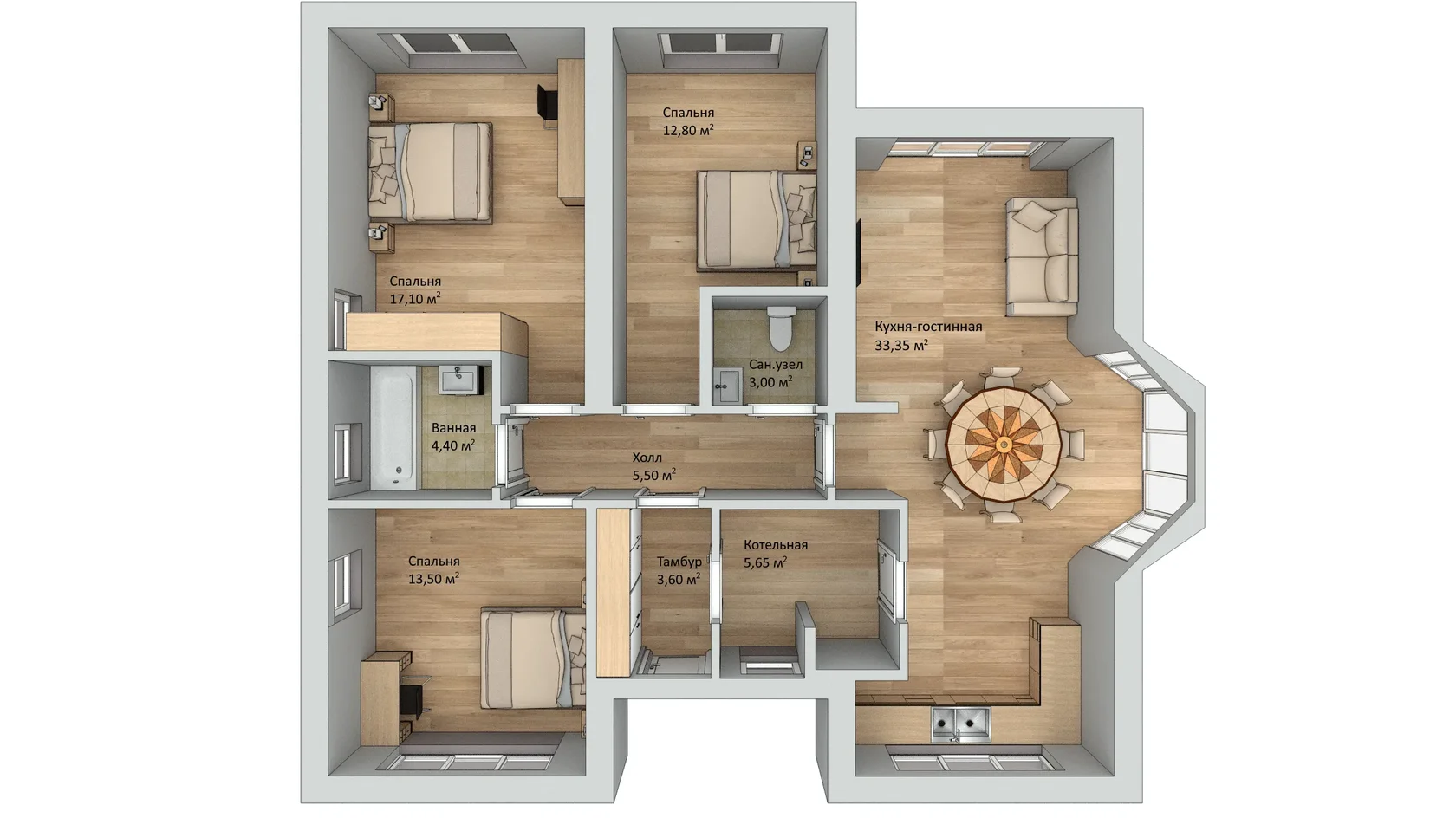 Проект одноэтажного дома с панорамным эркером (C-98)