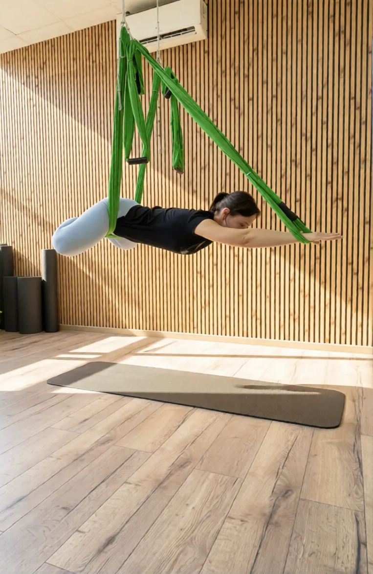 Йога в гамаках в фитнес-клубе Hulk Fit