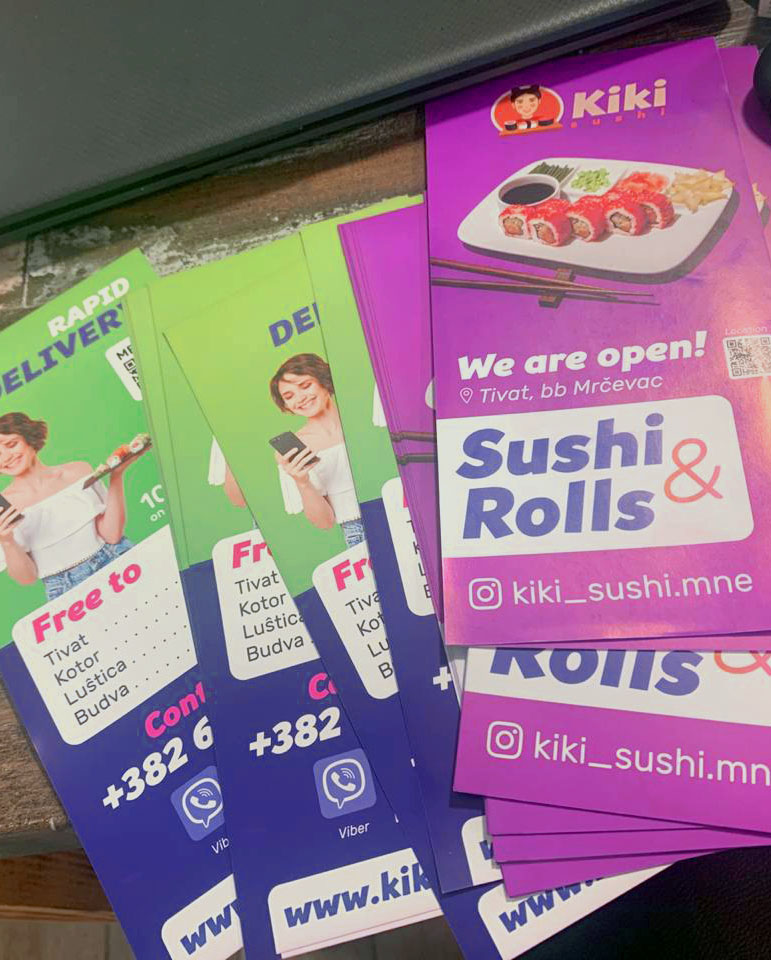 Printed flyers designed for Kiki Sushi restaurant