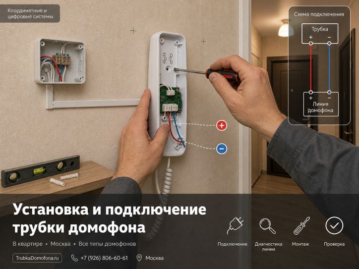 Установка и подключение трубки домофона в квартире — цена в Москве