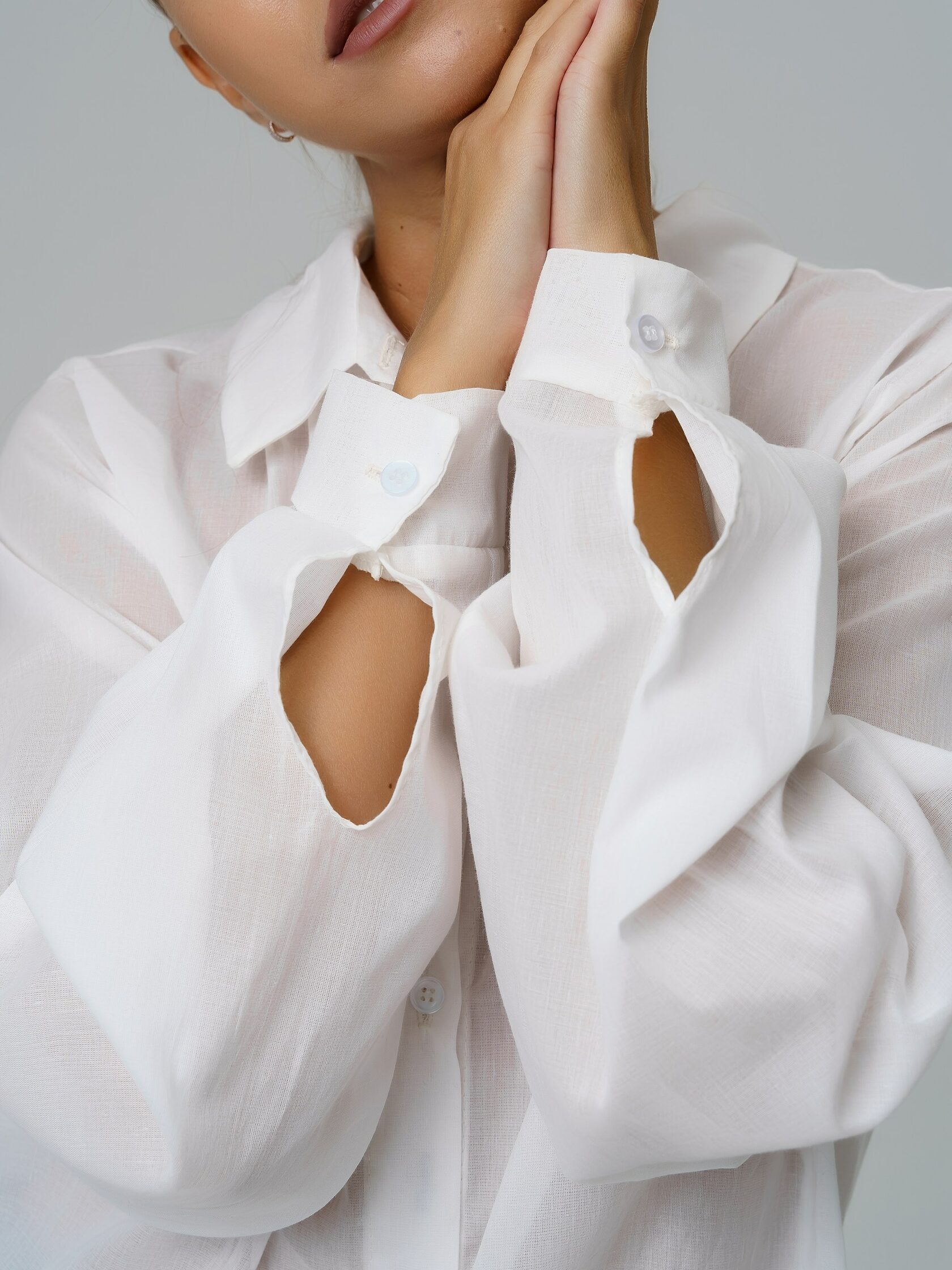 дизайнерская рубашка из полупрозрачного белого хлопка Длинные рукава