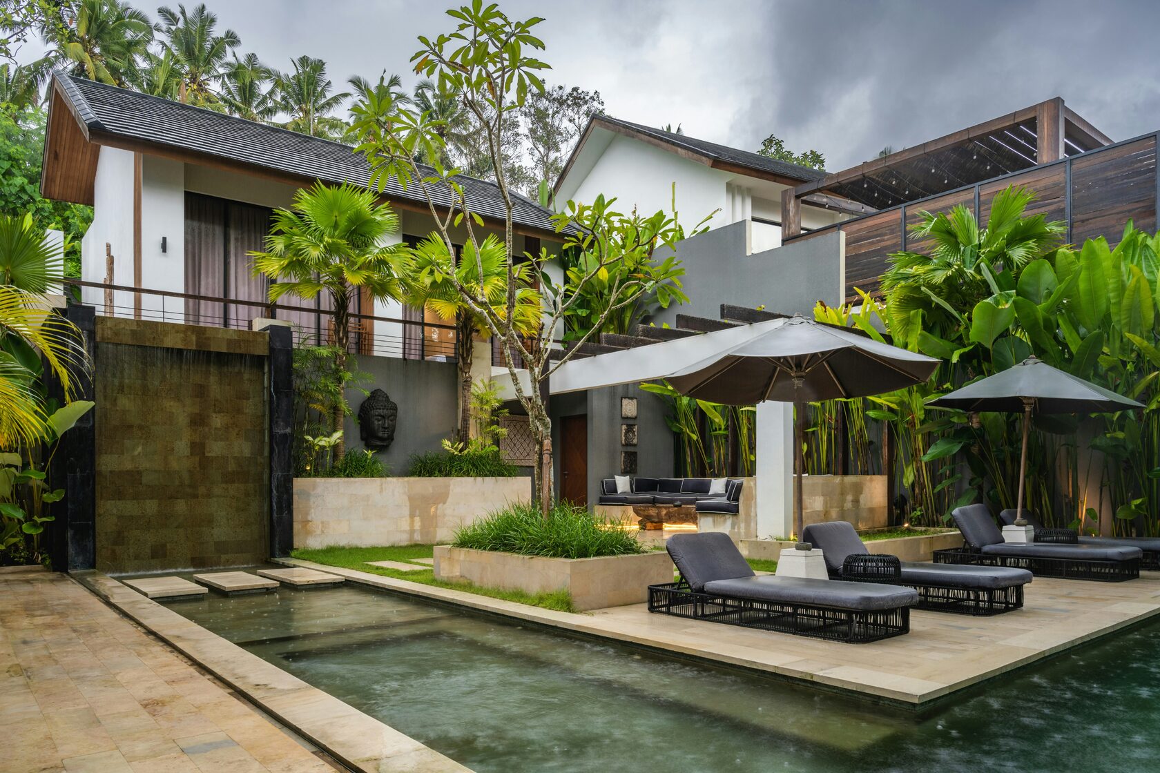 Villa complex in Bali, backyard views during the day