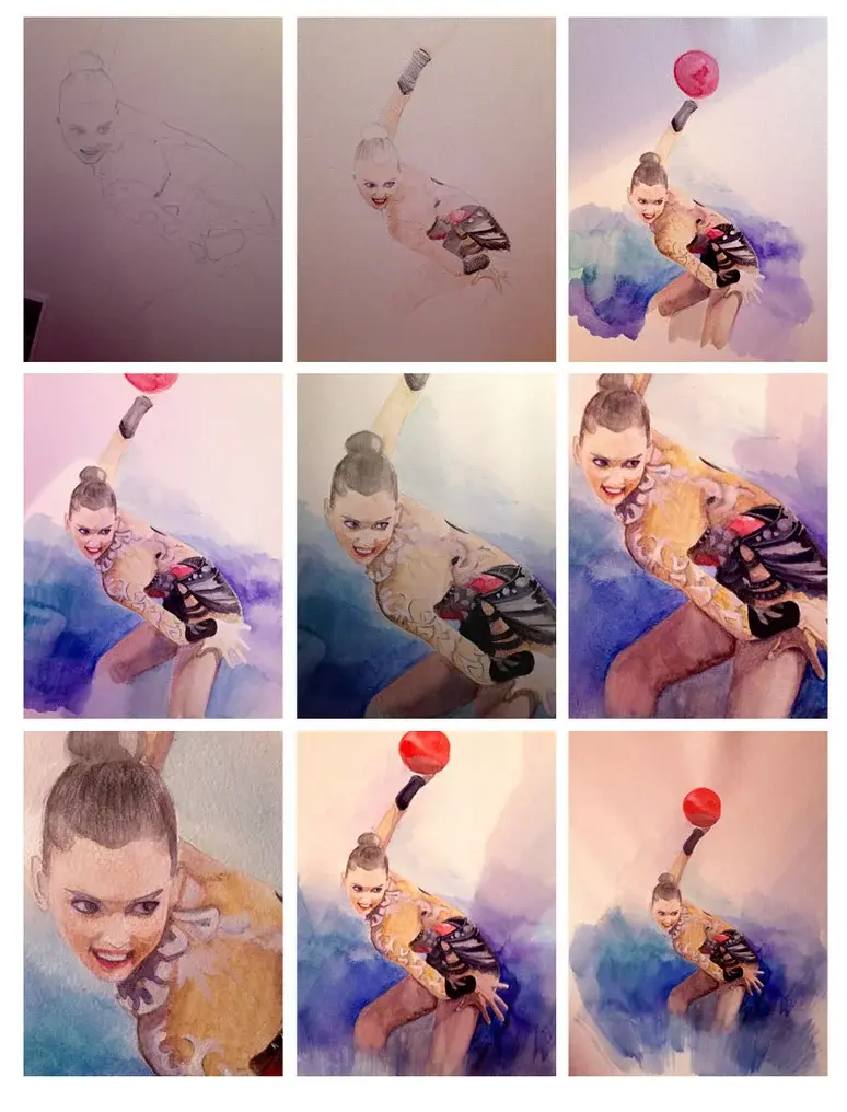 Rhythmic gymnastics illustration process by Strekosa Design in 2018