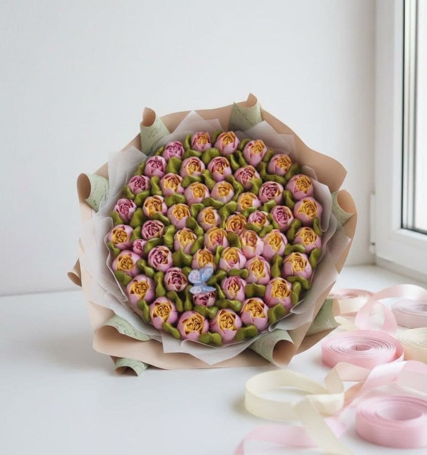 Тюльпаны из зефира букет, диаметр 30 см 1