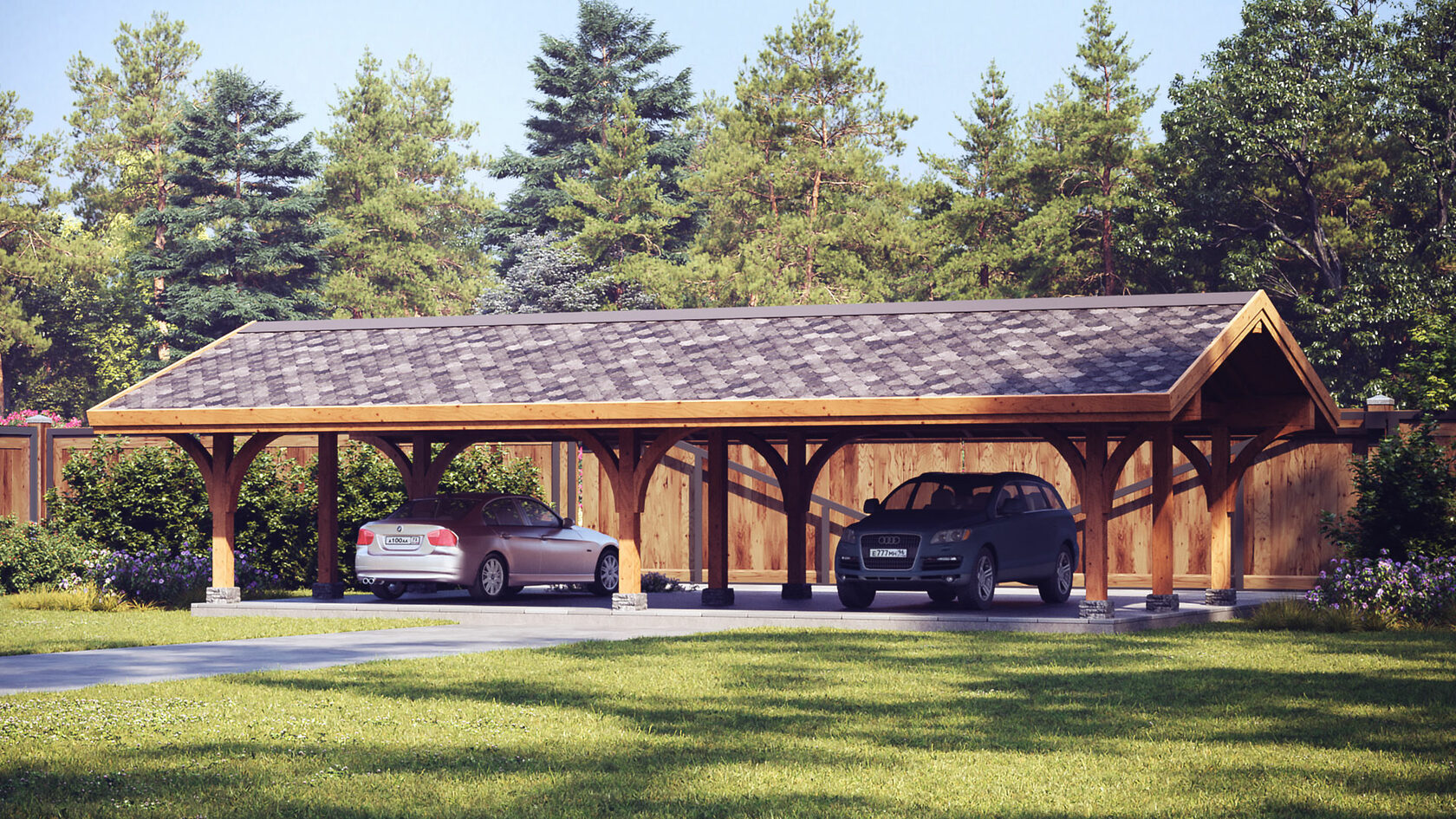 Проект навеса для машины из клееного бруса 60 кв.м - строительство ...