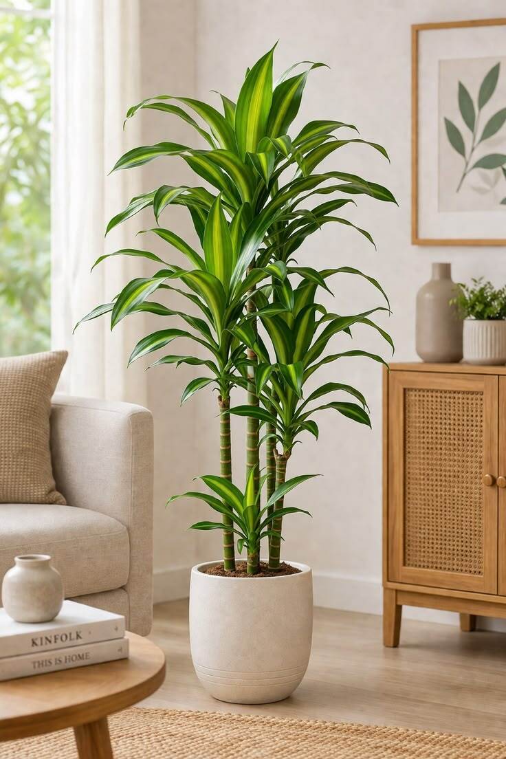 Potted plant on wooden shelf