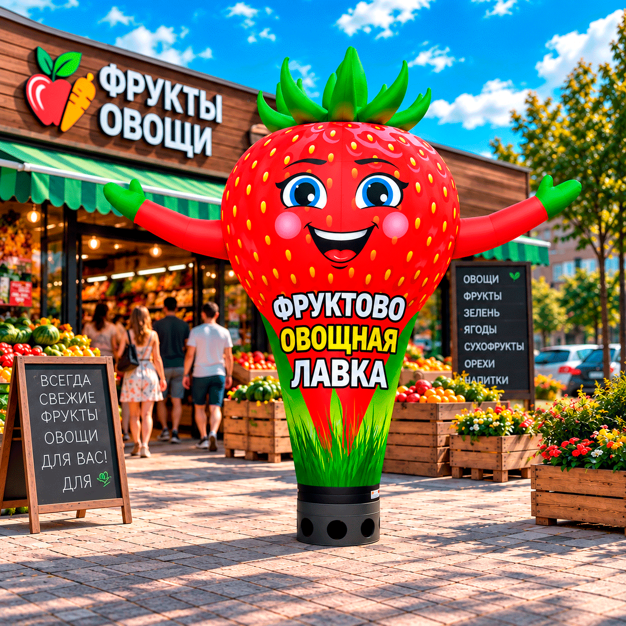 Зазывала надувная клубника для магазина овощи фрукты