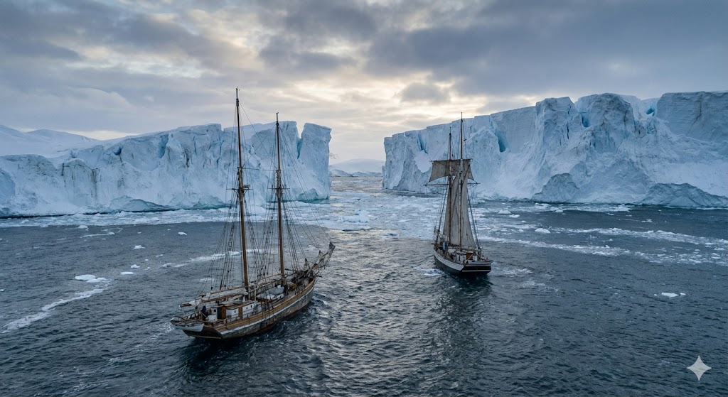 Шлюпы Восток и Мирный у берегов Антарктиды, историческая реконструкция плавания 1820 года.