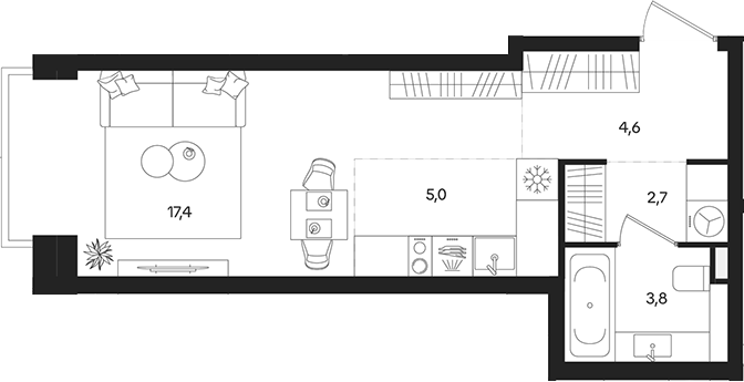 Студия ~35 м²