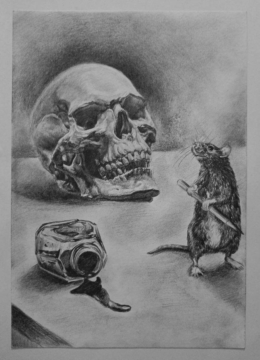 Мышь, чернильница, рисунки графикой, карандаш, купить картину, рисунки, графика рисунки, череп, рисунки карандашом, картины художников, графика купить, красивые картины, нарисовать рисунок, картины