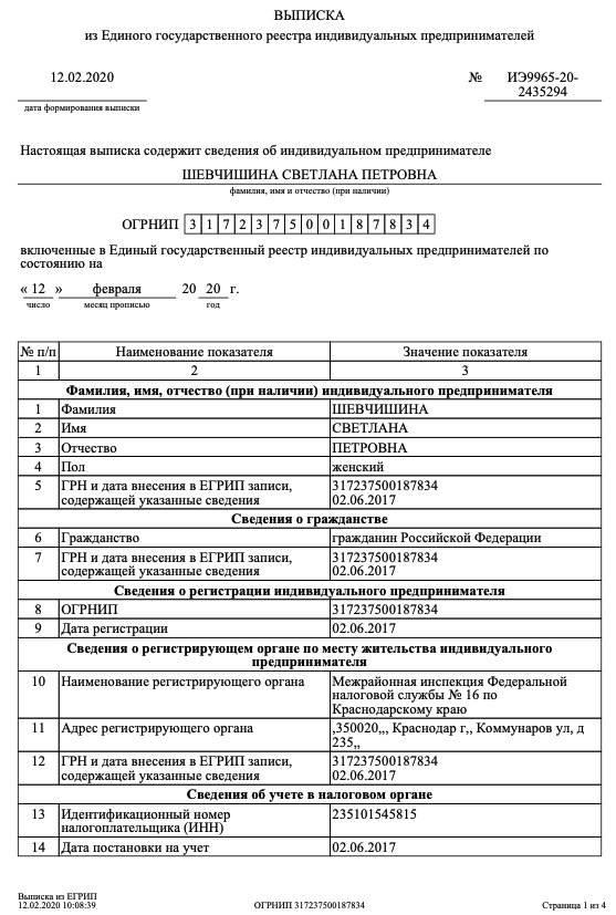 Выписка из ЕГРЮЛ ЕГРИП