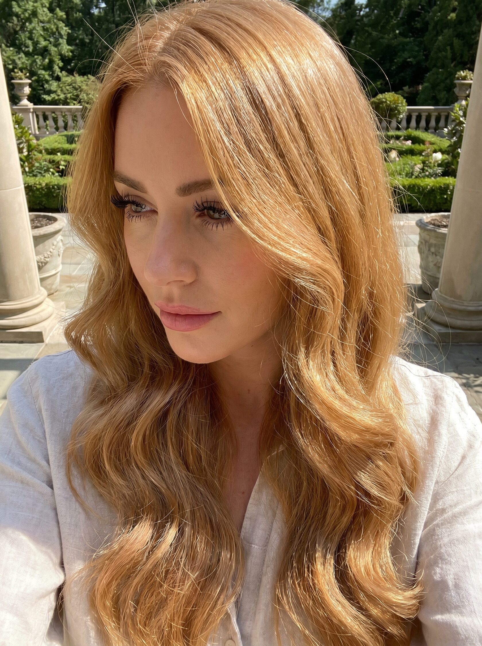 золотисто-медовый блонд на длинных ухоженных волосах