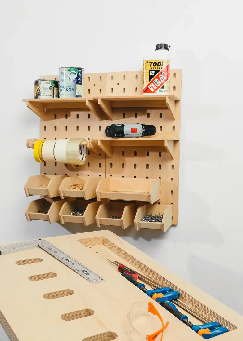 Органайзер Pegboard: общий вид полок и ёмкостей