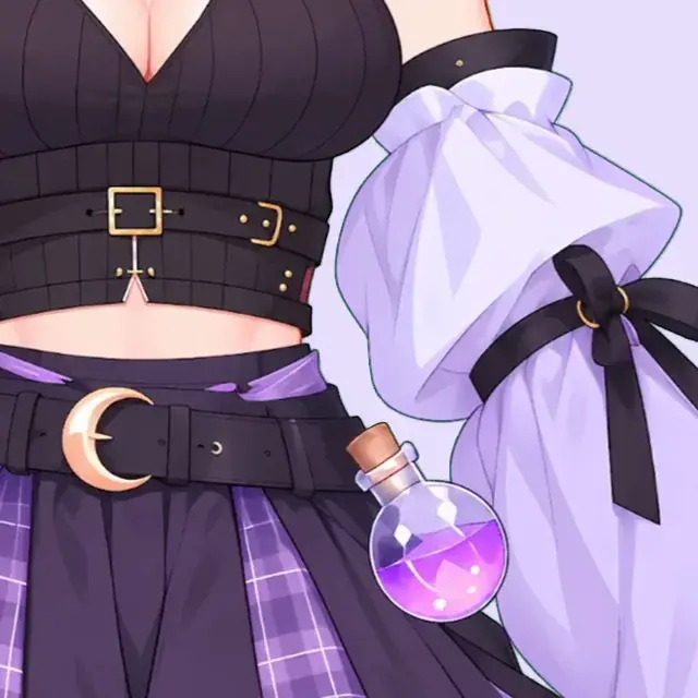 Склянка с зельем и пряжка-полумесяц на поясе VTuber модели ведьмочки