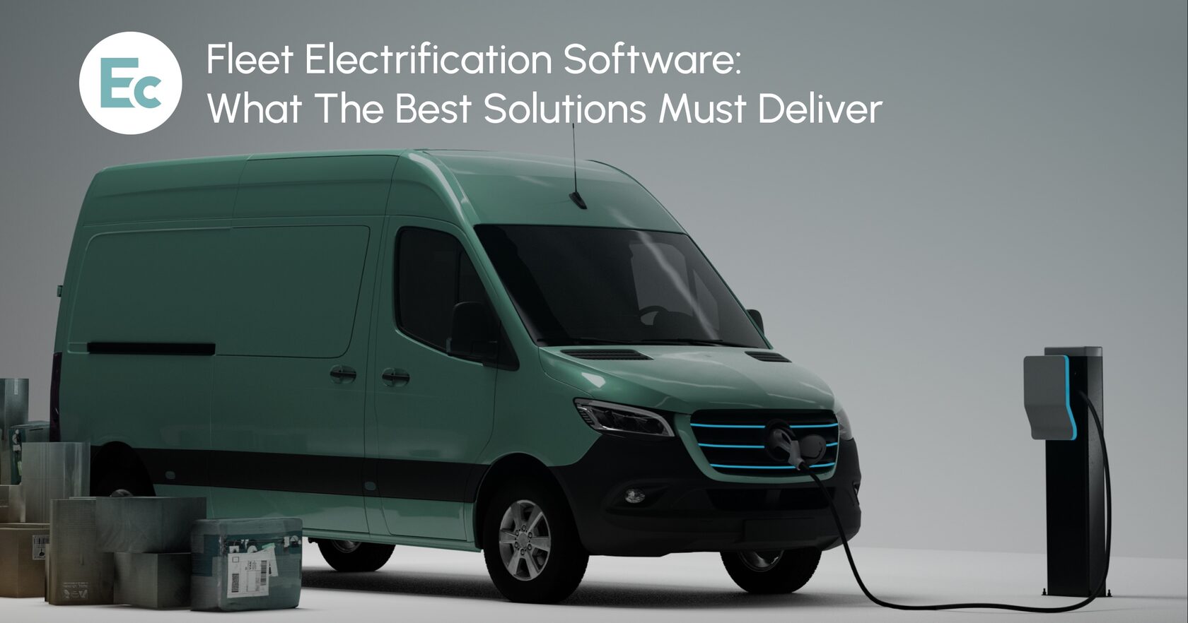 Electric delivery van charging at a charging station, fleet electrification software
