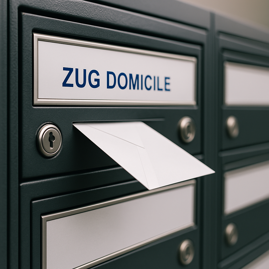 Briefkasten und Geschäftshaus in Zug, Schweiz