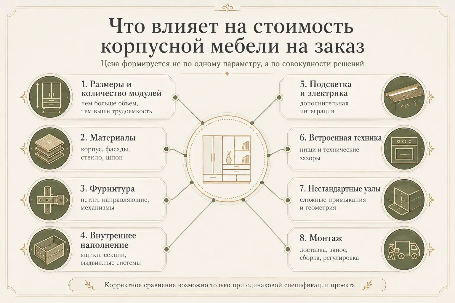 Инфографика: что влияет на стоимость корпусной мебели на заказ