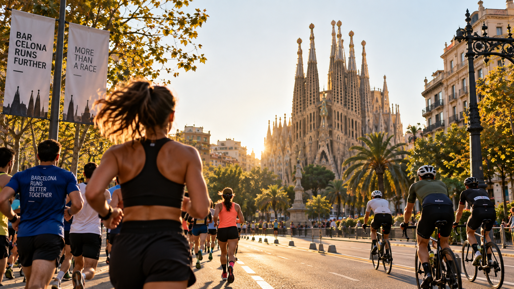 Runners on a Barcelona street during a city race