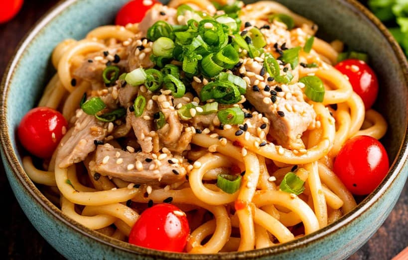 Лапша удон с индейкой и овощами под соусом терияки