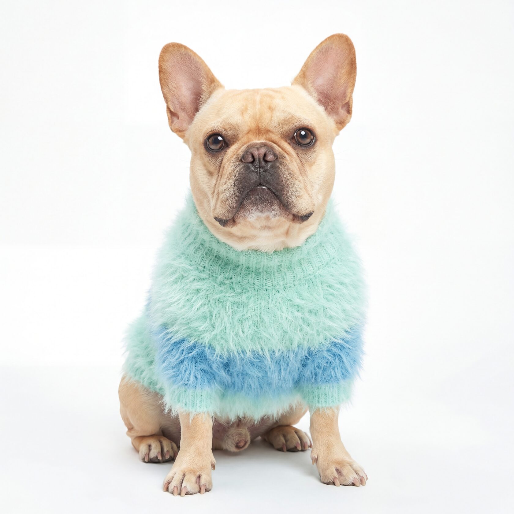 Пушистый свитер для собак и кошек мелких и средних пород голубой и бирюзовый градиент, мягкий и тёплый; купить в Москве, доставка по Москве и России 