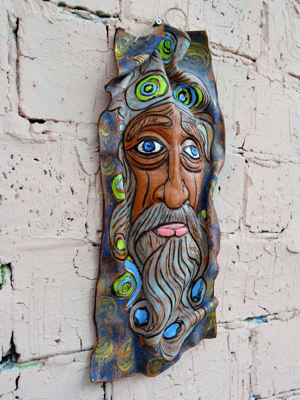 Маска из фактурной кожи настенная А.МузылевЪ &quot;Размышления Агностика перед Древом Мира 2&quot;