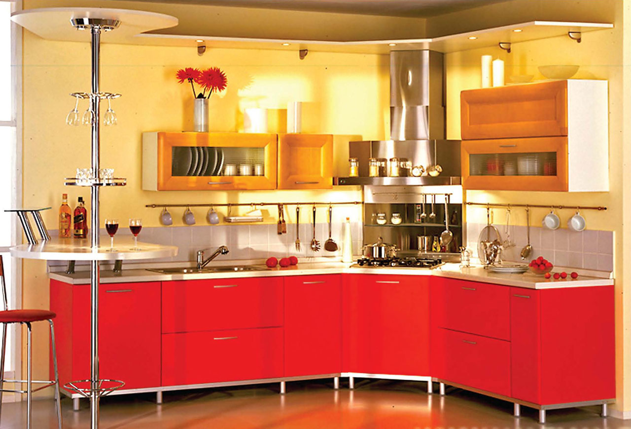 Кухонная мебель желто красный