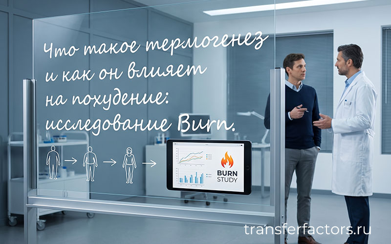 Исследование термогенеза и его влияния на похудение Burn: врач беседует с мужчиной в лаборатории рядом с графиками результатов исследования