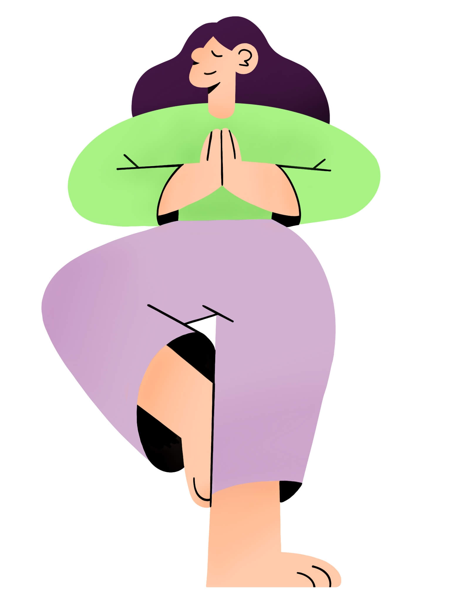 Абстрактная цифровая иллюстрация девушки в позе дерева (йога) – баланс и гармония через искусство