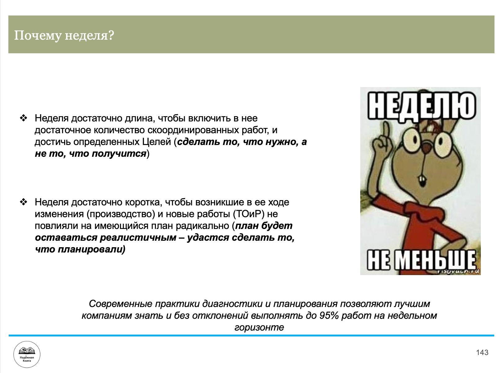 слайд раскрывающий важность именно недельного горизонта графикования работ по ТОиР