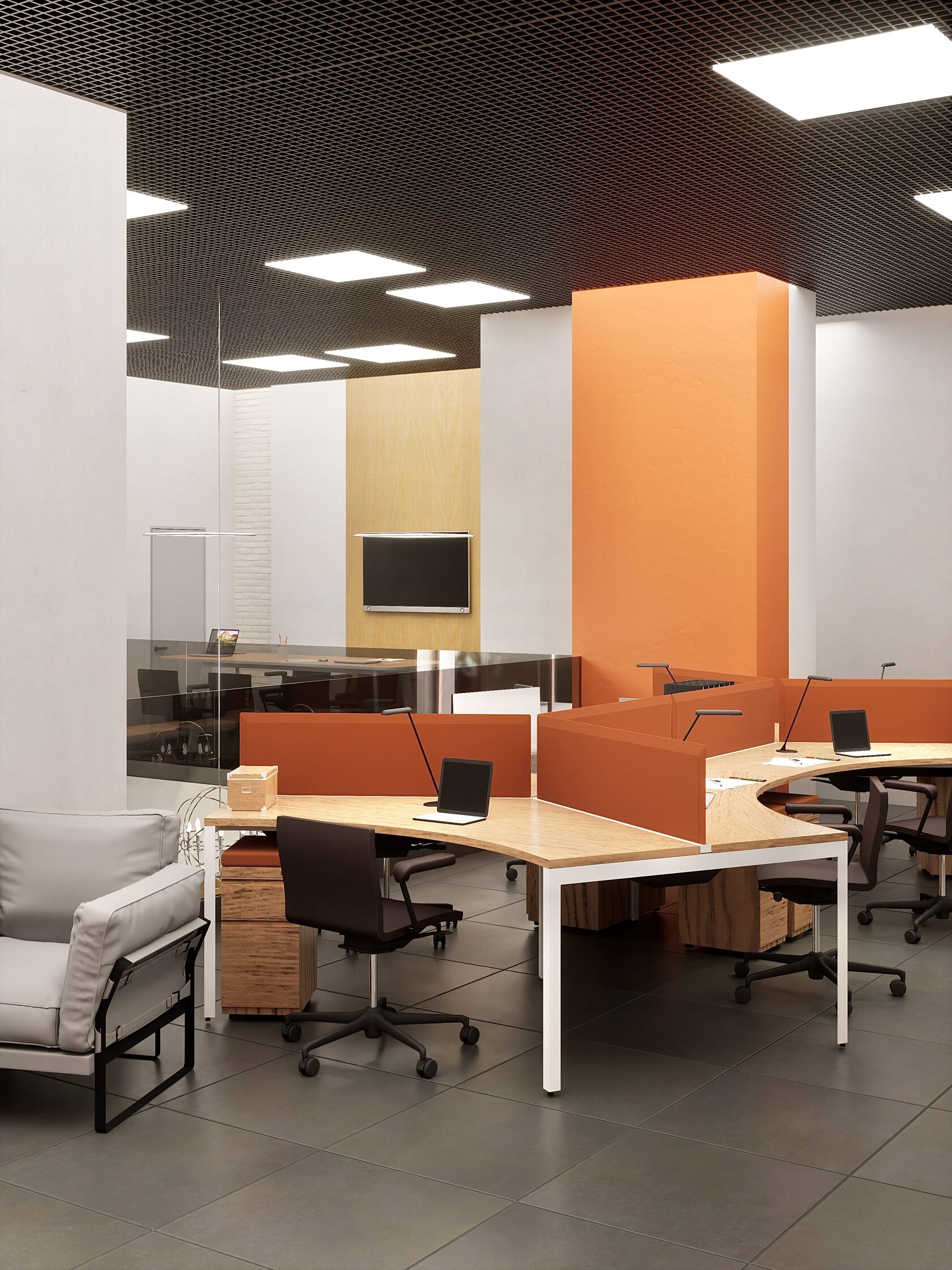 рабочий офис необычный стол оранжевый