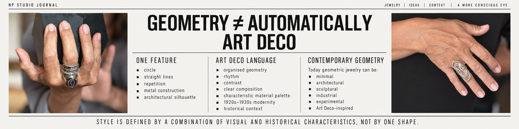 NP Studio Journal infographic: geometry does not automatically make jewelry Art Deco