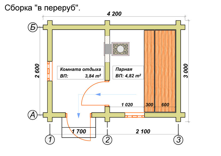Сауна в доме из бруса чертеж